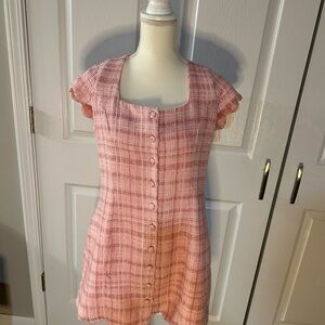 Scallop Trim Cotton Blend Tweed Minidress